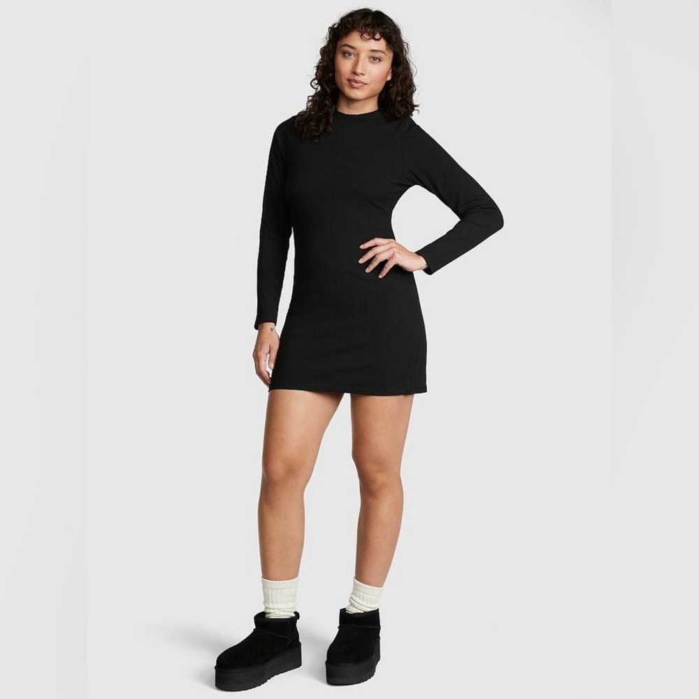 VICTORIA SECERT PINK COTTON MOCK NECK DRESS - BLACK SIZE XS, S, M, L (NEW)